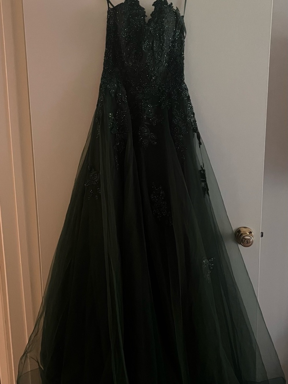 Elegant Dark Green Prom Gown with Beaded Bodice